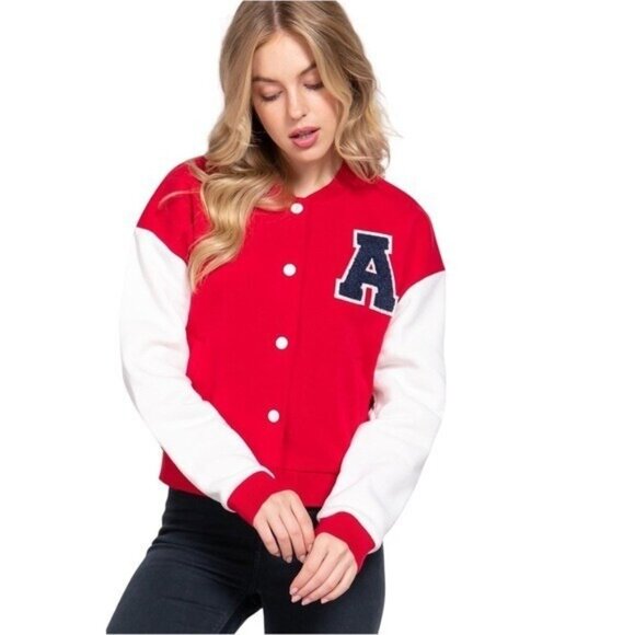 Varsity letter Jacket Women  Medium Red White Letter A Retro Sporty50s Carhop - Picture 3 of 14